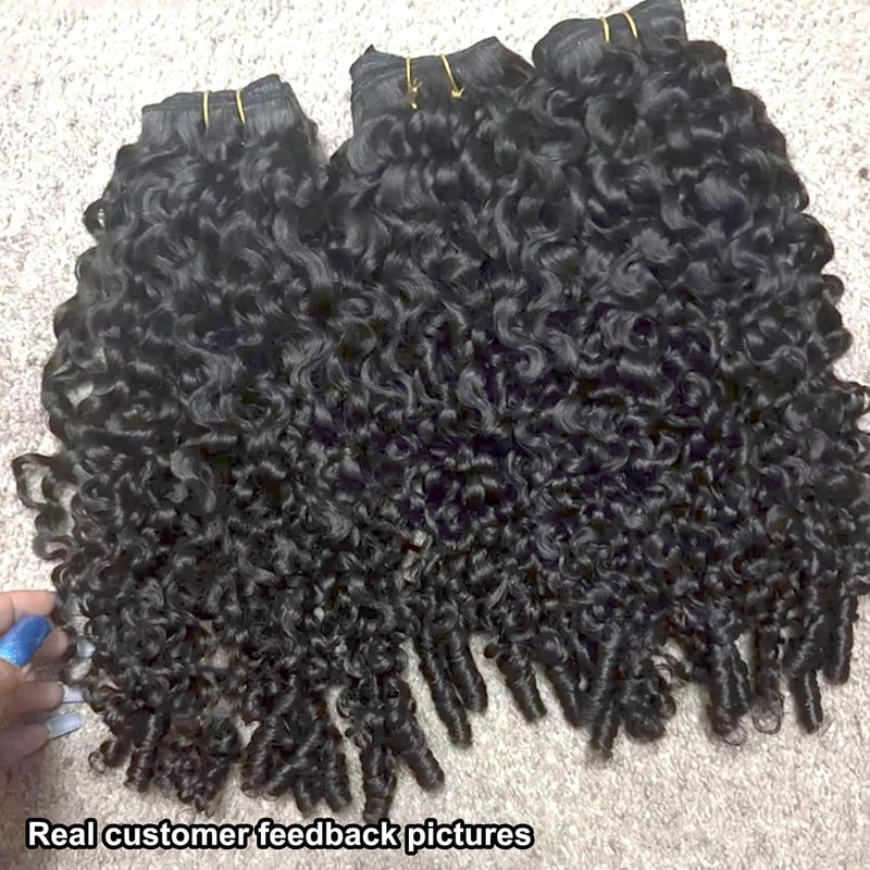Burmese Curly Human Hair Bundles - 12 Inch Unprocessed Raw Hair Extensions | Natural Color Spiral Curly Weft