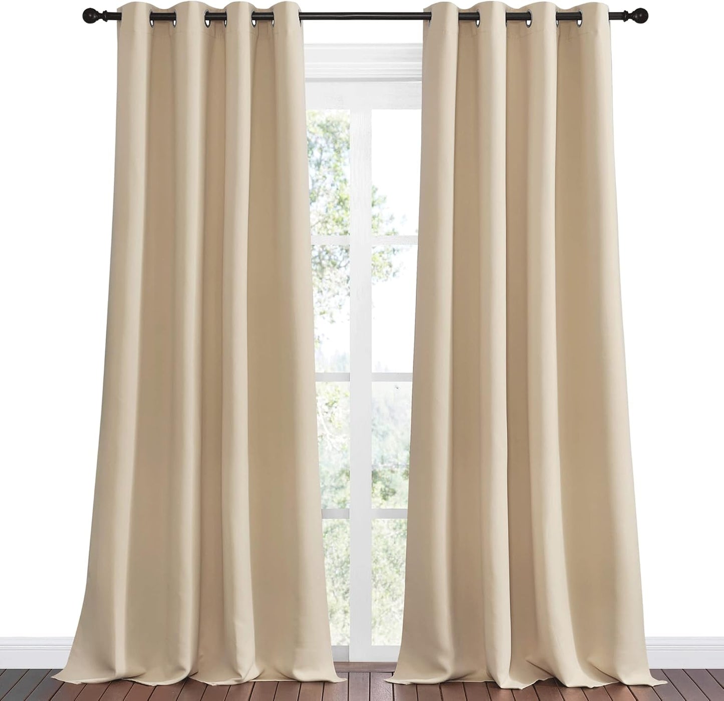 NICETOWN Room Darkening Curtains - Thermal Insulated Grommet Panels | Biscotti Beige, 55"x102" (1 Pair)