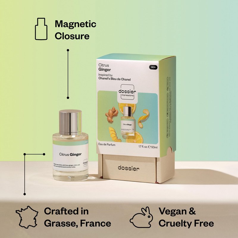 Dossier - Citrus Ginger - Eau de Parfum - Inspired by Bleu de Chanel - Long-Lasting Fragrance - Masculine - 1.7 fl oz (50ml)