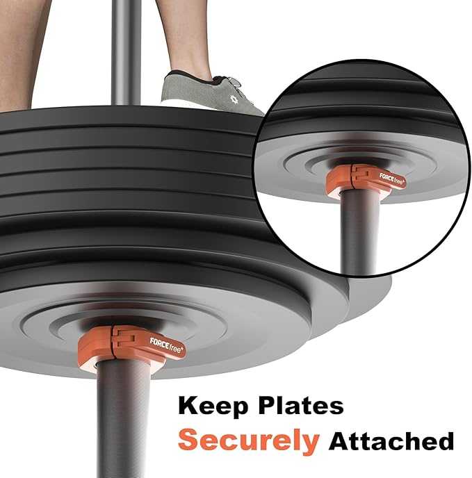 Forcefree+ Barbell Clips (Pair), Barbell Clamps, Quick Release Olympic Barbell Clamps with Anti Slip TPR Grip, Barbell Collars for Secure Weightlifting & Powerlifting (Magnetic, Orange)