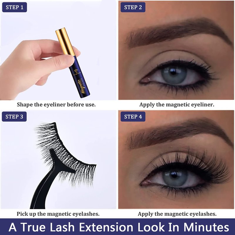 7C SevenCrown Magnetic Eyelashes with Eyeliner Kit,Cat-Eye Magnetic Lashes,False Eyelashes with Applicator,Reusable Magnet Lash Set,Natural Look,Easy,Cruelty-Free.