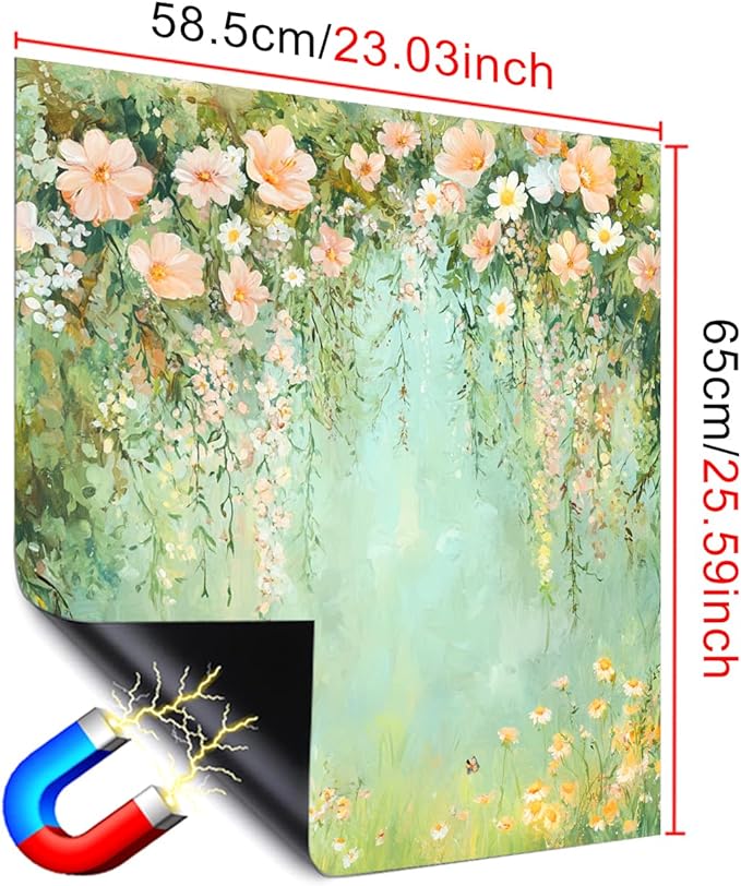 Dishwasher Magnet Cover 23x26 in Soft Peach Blossoms and Wildflowers on Aqua Canvas Magnetic Dishwasher Cover for Kitchen Appliance Decoration Front Panel Sticker Panel Home Decor