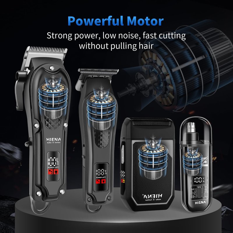 HIENA PRO Professional Hair Clipper Set for Men, Cordless Barber Clippers Set and Trimmer Kit, USB Rechargeable Electric Nose Hair Trimmer Kit & Beard Trimmer, Foil Shaver & Men's Facial Grooming Tool