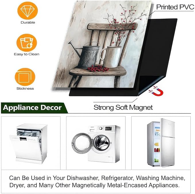 Vintage Dishwasher Magnetic Cover for Door Front 23x26 Inch Farm Floral Dish Washer Magnet Bouquet Country Chair Dishwasher Magnet Panel Decal for Fridge Home Appliance Kitchen Decoration