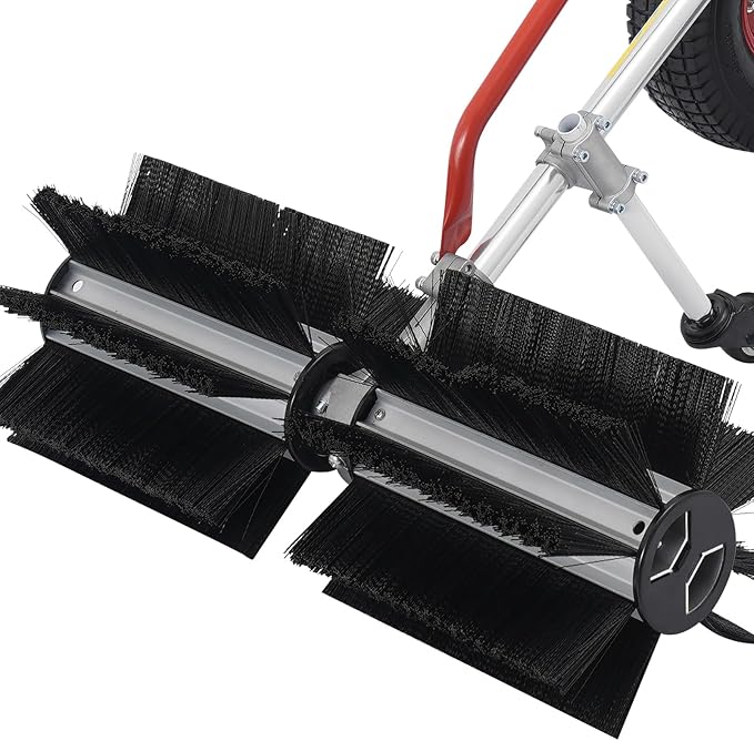 4 Stroke Gas Powered Hand Push Sweeper Strong Power Lawn Sweeper Machine with 23.62" Long High-Density Brush, Broom Walk Behind Driveway Turf Lawns Cleaning Driveway Tools