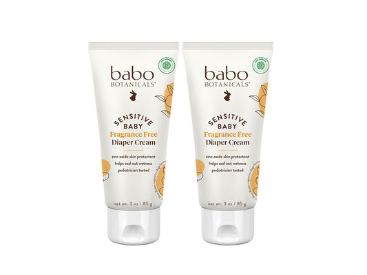 Babo Botanicals Sensitive Baby Fragrance-Free Diaper Cream - 25% Natural Zinc Oxide - Calendula, Shea & Cocoa Butter - EWG Verified - Vegan- From birth on - 2-Pack