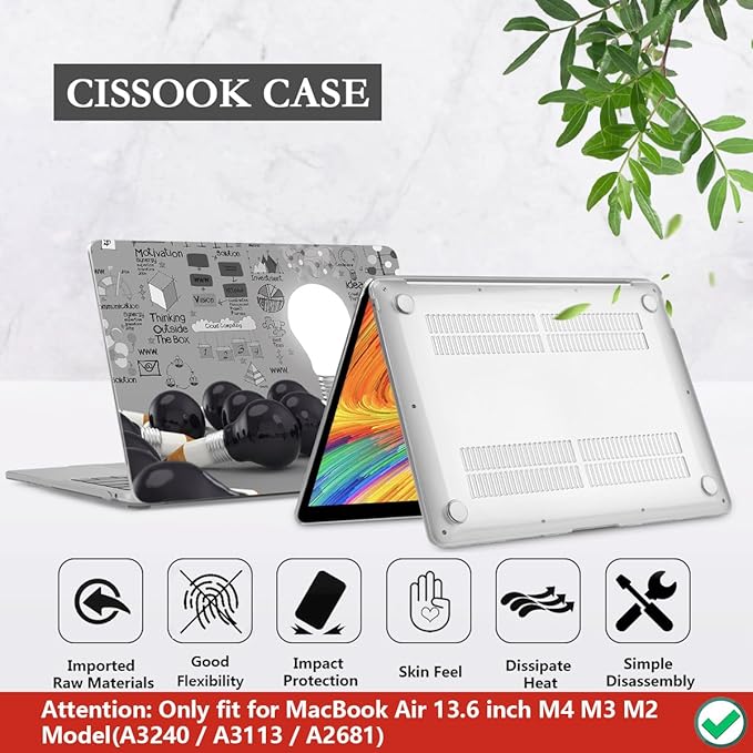 CISSOOK Creative Bulb Hard Shell Case for MacBook Air 13.6 inch 2026 2025 2024 2022 Release, Plastic Hard Shell Cover with Keyboard Cover for MacBook Air 13 M2 M3 M4 M5