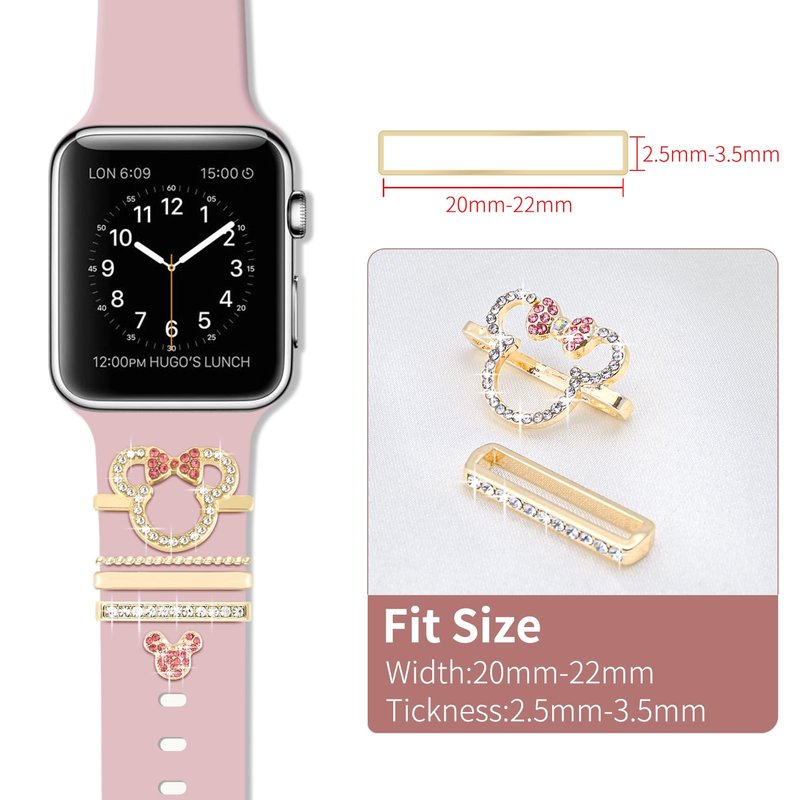 Shesyuki Watch Band Charms Set - Decorative Rings and Clasps with Shining Stones, Compatible with iWatch Series 1 to 8, Fits 38mm/40mm/41mm/42mm/44mm/45mm Models (No Watch Band)