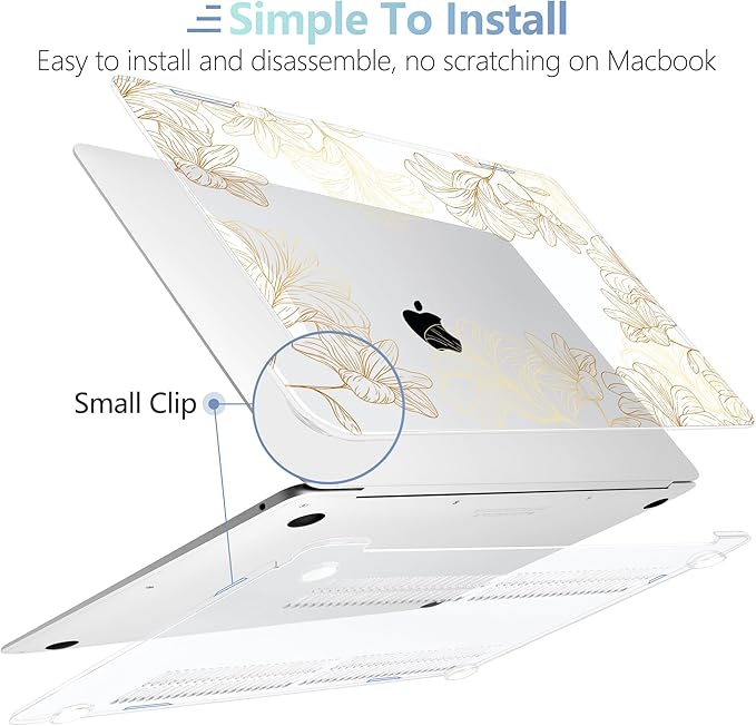 MEEgoodo for MacBook Air 13 inch Case 2021 2020 2019 2018 Released A2337 M1 A2179 A1932 with Touch ID, Plastic Hard Shell & Keyboard Cover Compatible with MacBook Air 13.3, Drawn Golden Floral