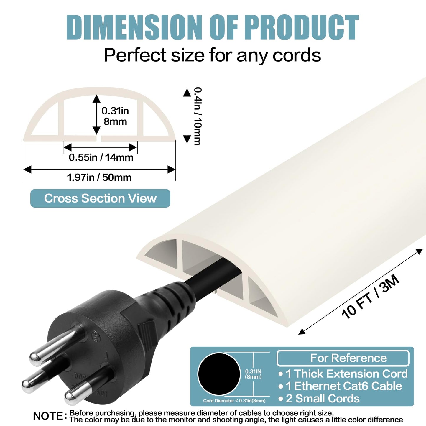 Floor Cord Cover Cable Cavity Self Adhesive Cord Hider Floor 10FT Floor Cable Management Power Cord Protector Floor Electric Cord Covers for Offices, Gym, Exhibitions (Beige, 1.97" x 10')