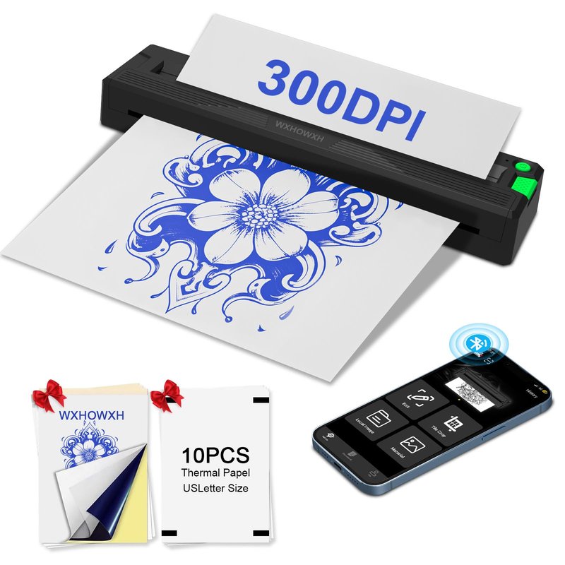 WXHOWXH 2026 New Tattoo Stencil Printer for Tattoo Artists&Beginners,termocopiadora Tattoo Machine with 3 pcs of Tattoo Transfer Paper,Portable Wireless Bluetooth Printer Compatible with Phone&PC
