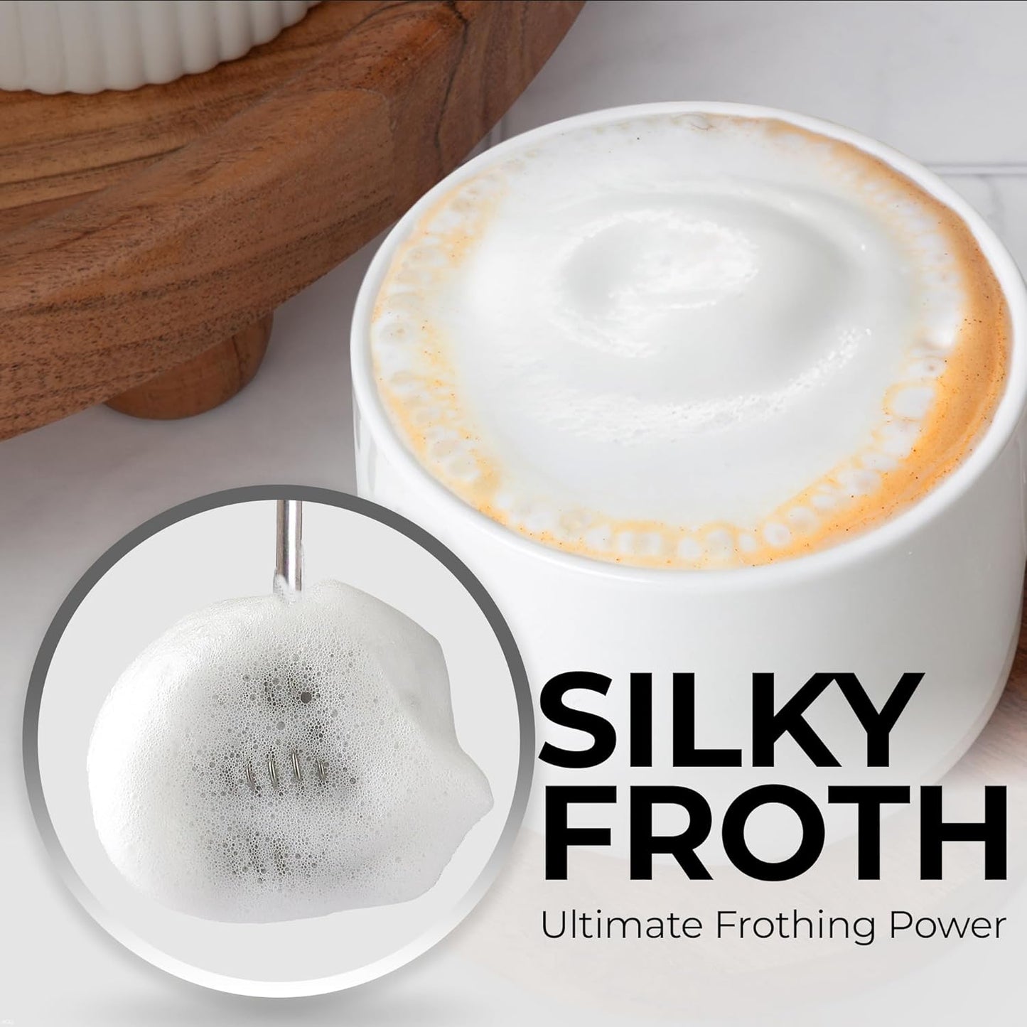 Zulay Kitchen Tornado Triple Whisk Milk Frother - Handheld Foam Maker for Coffee & Lattes | Includes 4 Duracell Batteries