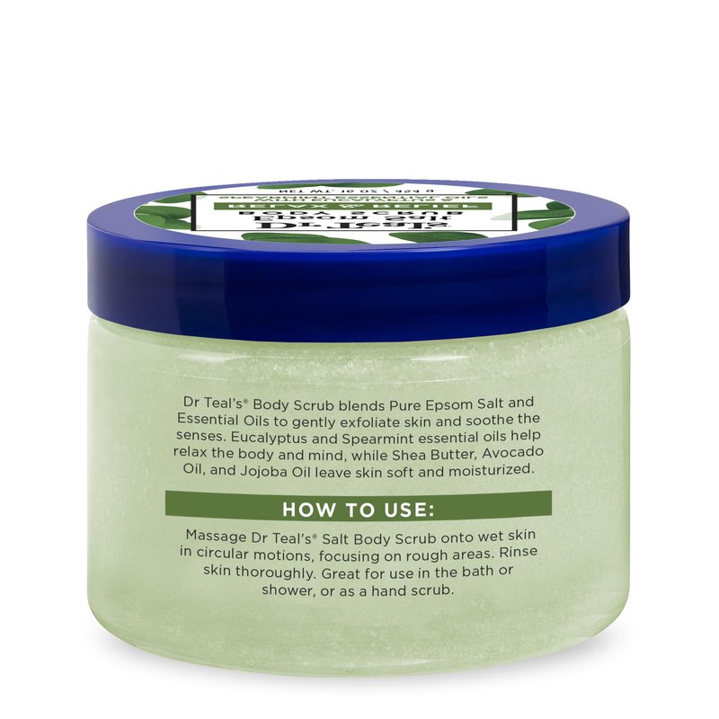 Dr Teal's Pure Epsom Salt Body Scrub, Relax & Relief with Eucalyptus & Spearmint Essential Oils, 16 oz (Pack of 3)