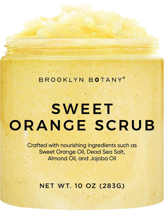 Brooklyn Botany Sweet Orange Body Scrub - Moisturizing and Exfoliating Body, Face, Hand, Foot Scrub - Fights Stretch Marks, Fine Lines, Wrinkles - Great Gifts for Women & Men - 10 oz