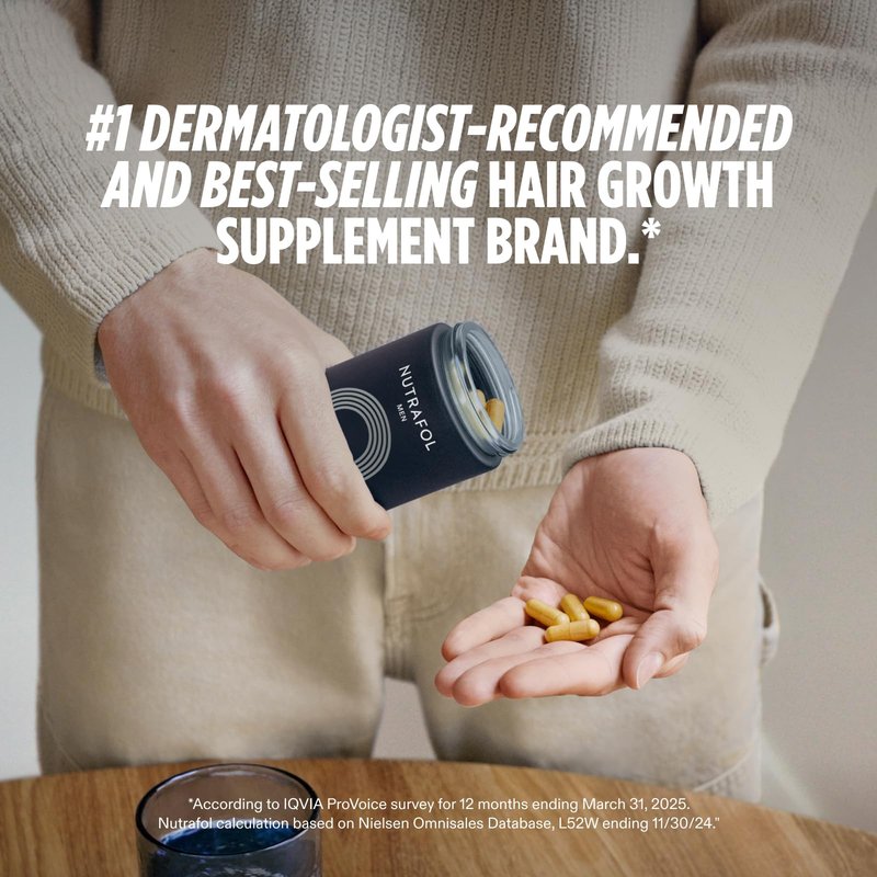 Nutrafol Men's Hair Growth Supplements, Clinically Tested for Visibly Thicker Hair and Scalp Coverage, Dermatologist Recommended - 2 Month Supply, 2 Refill Pouches
