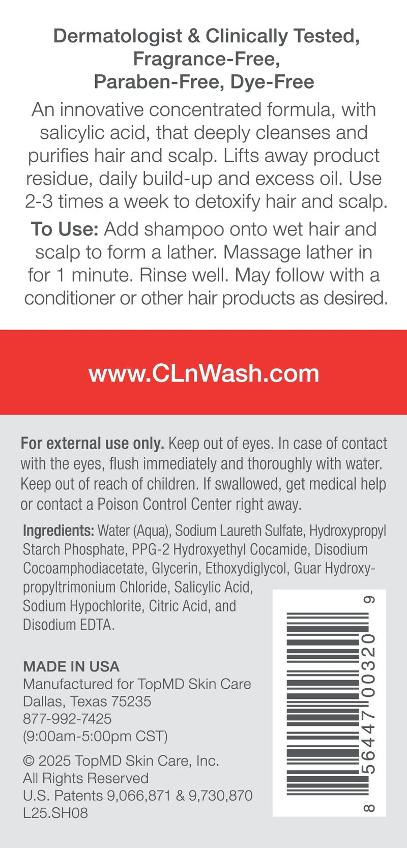 CLn® Shampoo - Clarifying Formula with Salicylic Acid, For Normal to Oily Scalp Prone to Folliculitis, Dandruff, Itchy & Flaky Scalp, Fragrance-Free & Paraben-Free, 8 fl. oz.
