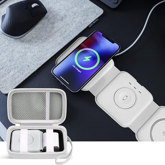 ANKHOH Travel Case for UCOMX for Nano/for Iseyyox/for LISEN/for RTOPS 3 in 1 Wireless Charger, Foldable Magnetic Charging Station Storage Holder Bag for Fast Charge Pad Cable Adapter, White-Box Only