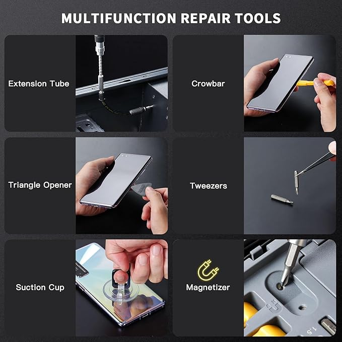 145-in-1 Precision Screwdriver Set Professional Mobile Phone and Computer Repair Kit with Torx, Star, Pentalobe, Hex Small Magnetic Screwdriver Bits, Suitable for MacBook, iPhone, Watch, Camera