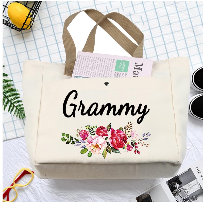 JYTAPP Grammys Gifts for Grandma Cosmetic Bag for Grandmothers Women Best Grams Ever Gifts for Grammie Grandmother Travel Zipper Pouch (Beige Tote Bag)