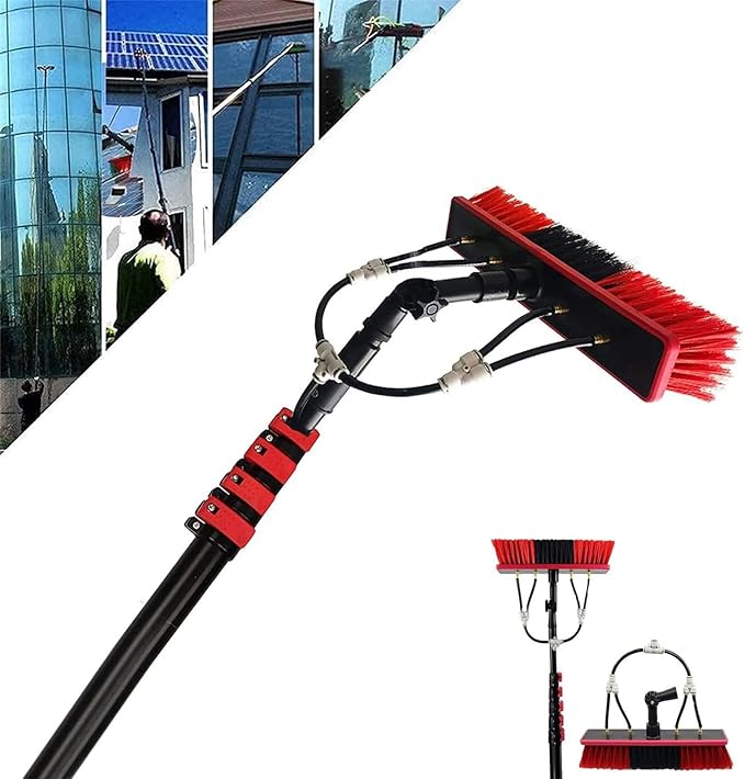 Telescopic Water Fed Window Cleaner Kit - 50cm Brush Head, 20M Water Supply Hose, Extendable Conservatory Roof Cleaning Tools, 3.6m Reach for Effortless Cleaning