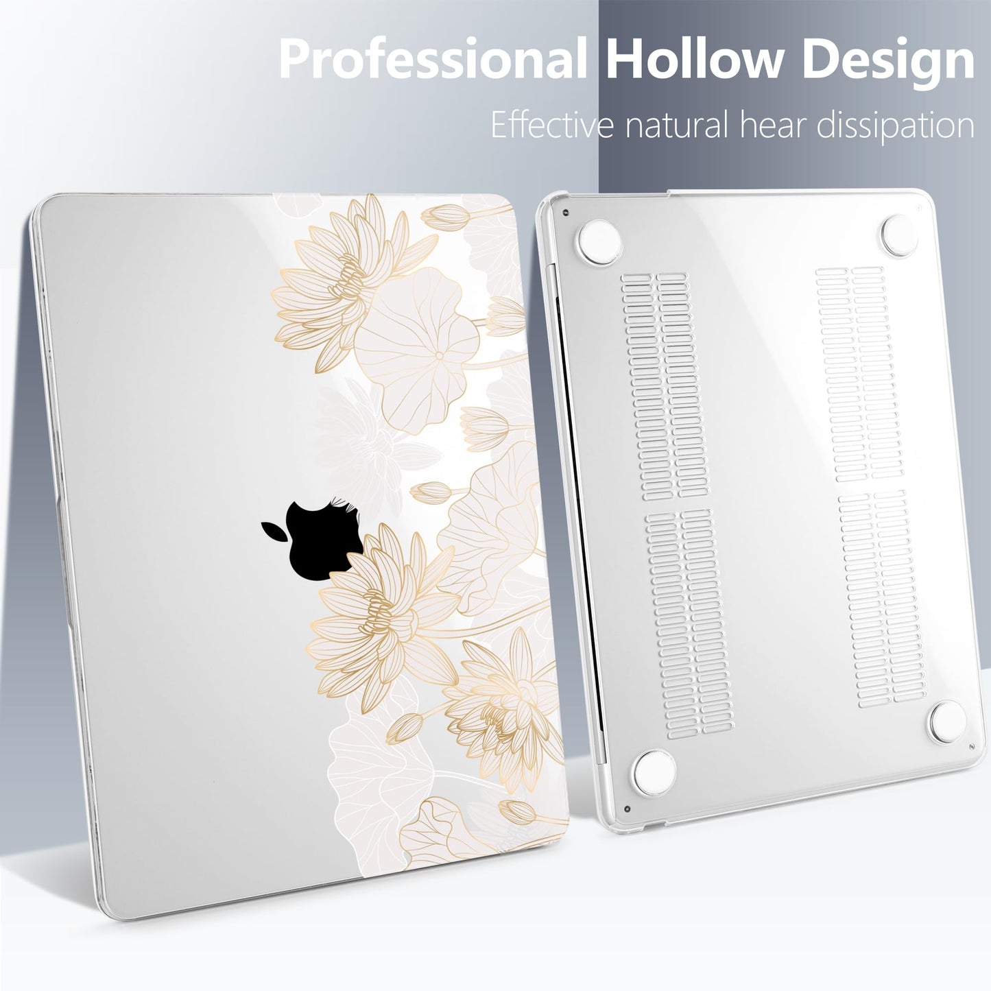 Batianda Premium Case for New MacBook Air 15 inch with M5 M4 M3 M2 Chip 2026 2025 2024 2023 Release, Designed Ultra-Slim Hardshell & Keyboard Cover & Screen Protector 4-in-1 Bundle, Gold Lotus