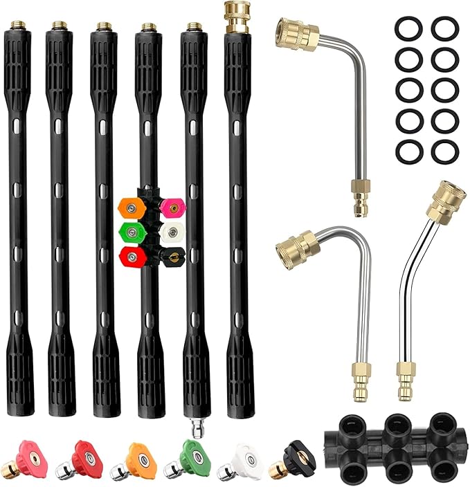 Selkie Pressure Washer Extension Wand - Upgrade Black Power Washer Lance with Spray Nozzle Tips,30Â°,90Â°,120Â° Curved Rod, 1/4ââQuick Connect, Replacement for Anti-Leaked Ring 4000 PSI