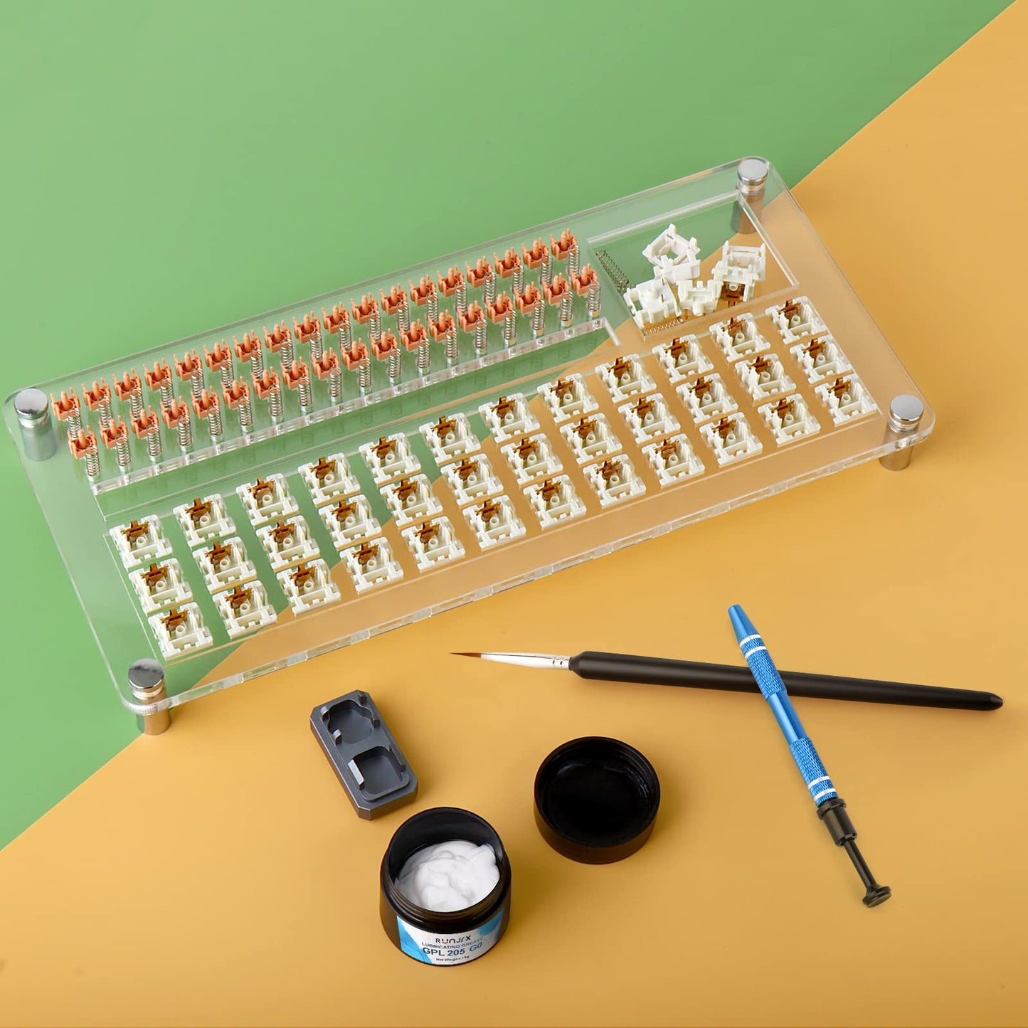 YIMAGUJRX RUNJRX 36 Switches Acrylic Lube Station for Keyboard Switch,GPL 205G0 0.53oz/15g, Switch Opener for MX Cherry Akko Panda Kailh Switch Tester,Switch Lube Kit for Gaming Keyboard