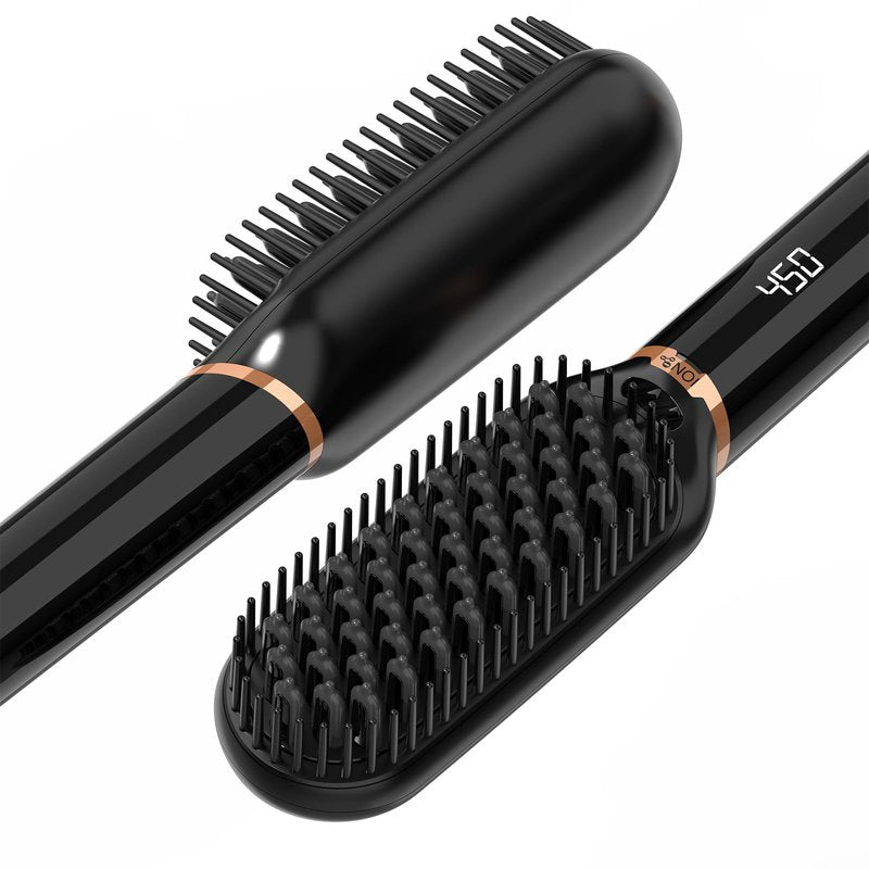 LURA Ionic Hair Straightener Brush,Dual Voltage Hair Straightening Brush for Women,High Heat Flat Iron Brush for Black Women，Ceramic Hair Straightener Comb with 6 Adjust Temperature