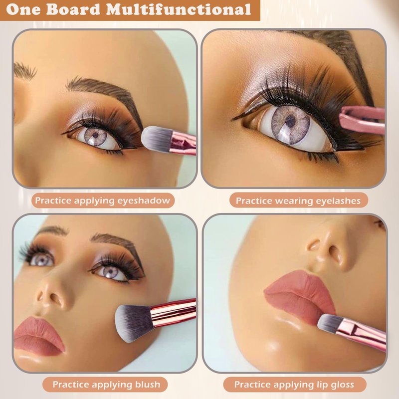 Penugo Makeup Mannequin Face Kit, Silicone Face for Makeup Practice Full Face for Must Haves, Mannequin Eye Face for Makeup Practice with Makeup Brushes Set & Eye Shadow & Eyebrow Pencil(Wheat)