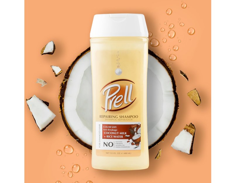 Prell Coconut Milk + Rice Water Color Safe Anti-Breakage Repairing Shampoo for Damaged Hair, 13.5 fl.oz (Pack of 2)