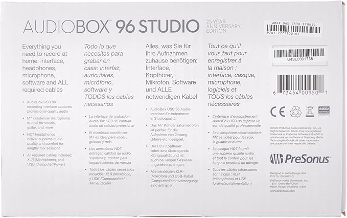PreSonus AudioBox USB 96 25th Anniversary Studio Recording Package