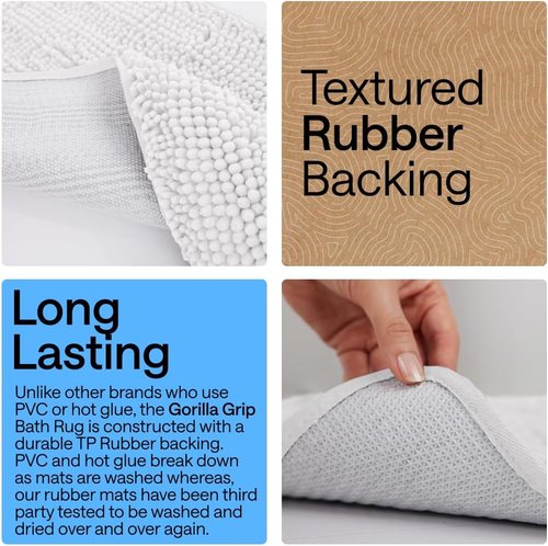 GORILLA GRIP Bath Rug Mat - Thick Soft Absorbent Chenille | Quick Dry Microfiber, 44x26, White