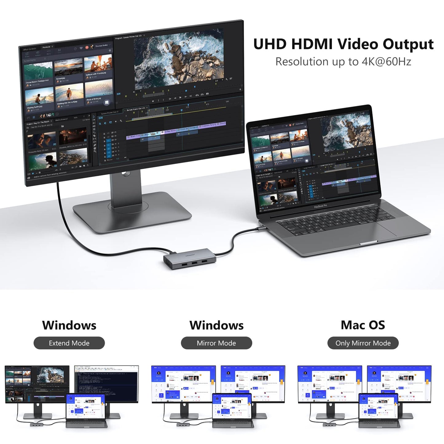 ABIWAZY USB C Docking Station Dual Monitor Adapter for Dell HP Laptop Docking Station 3 Monitors Quadruple Display USBC Hub Dongle to 4K HDMI,DP,VGA,3 USB2.0,100W PD, USB-C Dock for Lenovo,Surface