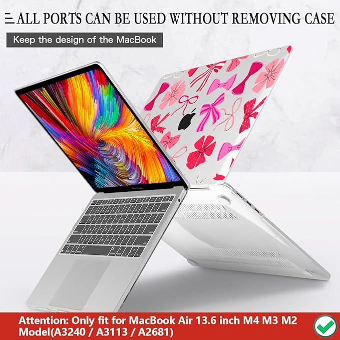 CISSOOK Compatible with MacBook Air 13.6 inch Case 2026 2025 2024 2023 2022 Release A3449 A3240 A3113 A2681, Hard Shell Case Keyboard Cover Screen Protector for MacBook Air 13 M2 M3 M4 M5, Pink Bows