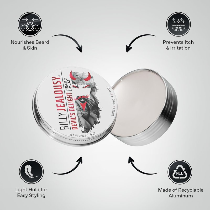 Billy Jealousy Moisturizing Strengthening & Softening Everyday Scented Beard Balm, Devil's Delight, 2 oz.