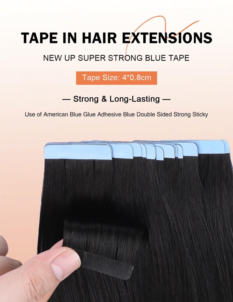 Sunya Tape in Hair Extensions Human Hair 18 Inch Straight Remy Human Hair Tape in Extensions Seamless Skin Weft Natural Black Tape in Hair Extensions #1B 50g 20Pcs/Pack