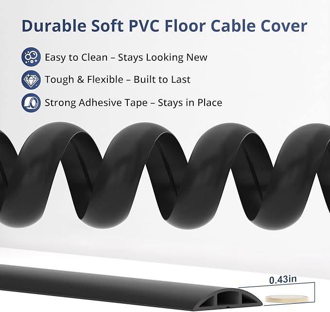 ZhiYo 5.6ft Cord Covers for Wires on Floor, Cord Hider Floor Hide Extension Cords, Soft PVC Cable Cover Cable Protector, Wire Cavity W0.62in H0.31in, Beige