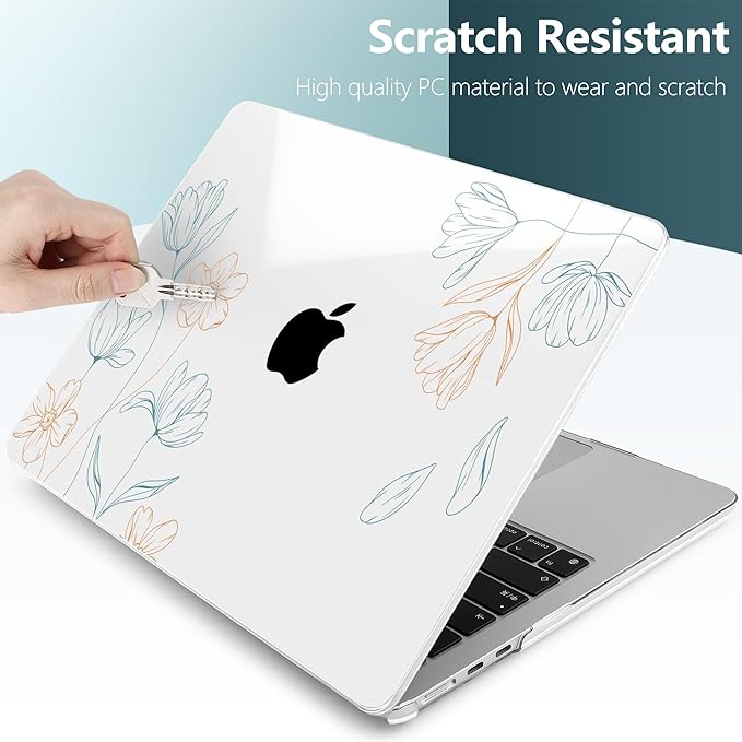 TWOLSKOO Compatible with MacBook Air 13 inch Case M5 2026 M4 2025 M3 M2 2024-2022 A3449 A3240 A3113 A2681, Plastic Hard Shell & Keyboard Cover for MacBook Air 13.6 inch Case, Engraved Floral