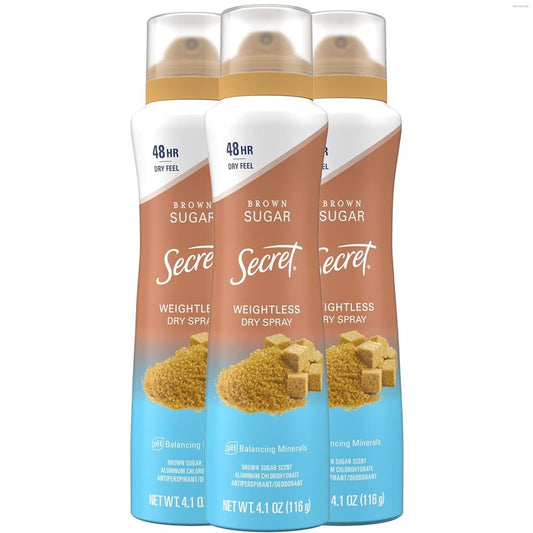 Secret Antiperspirant Deodorant for Women - 48hr Weightless Sweat & Odor Protection | Brown Sugar Scent, 4.1 oz (Pack of 3)