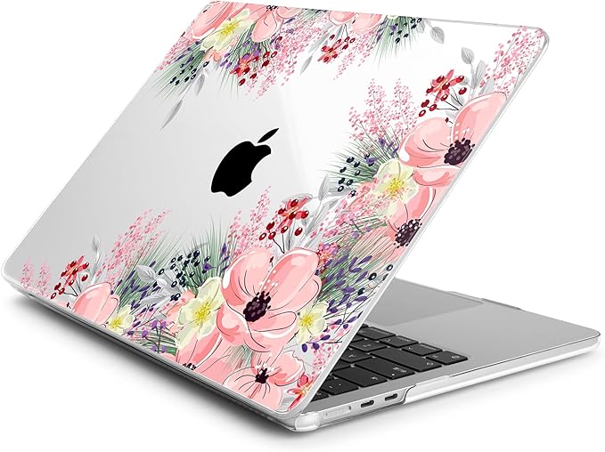 Batianda Premium Case for New MacBook Air 15 inch M5 2026 M4 2025 M3 2024 M2 2022 Model, Ultra Slim 1.2mm Glossy Protective Plastic Hardshell & Keyboard Cover & Screen Protector, Beautiful Floral