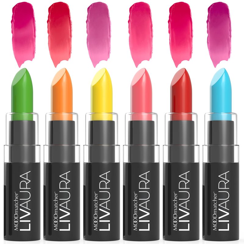 MOODmatcher LIVAURA Long Lasting Lipstick for Women 6 Pack â Color Changing Moisturizing Cream Lipsticks, Smudge Proof Lip Stick, Easy to Apply Lip Makeup, Made in USA