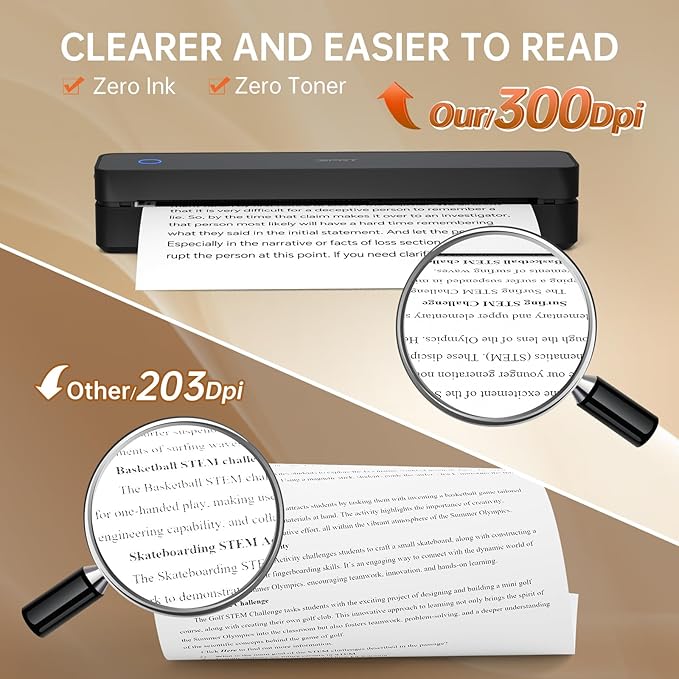 iDPRT MT610 Portable Thermal Printer, Mobile-Travel-Printers, Inkless-Wireless-Small-Printer for Home Use, Office, Vehicles, Bluetooth Printers Supports 8.5 x 11 US Letter&A4&A5, Deep Black