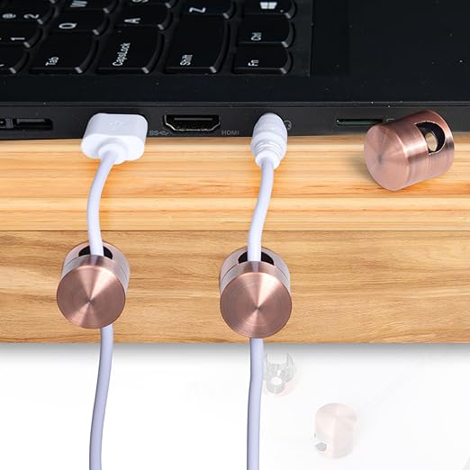 SmallCat 2 Sets Charger Holders for Cords, Red Bronze Color Adjustable Cable Anchor Holders, Adhesive Metal Cord Clips, Cable Management Wire Organizers for Desk, Office, Nightstand