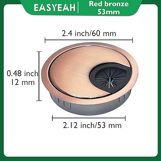 EASYEAH 1 Pcs Desk Grommet 2-1/16" / 53 mm, Desk Cord Hole Cover, Cable Grommet Metal Zinc Alloy Materilal, Desk Hole Grommet for Home & Office Pc, Detachable Cable Cord Organizer-Copper Red