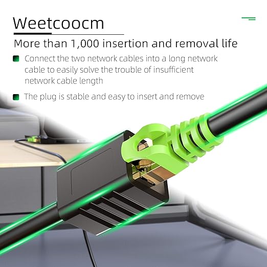 Weetcoocm Ethernet Extension Cable 1.5ft, Network Cat6a Extension Patch Cable RJ45 Cords Shielded Male to Female Connector (1.5FT)