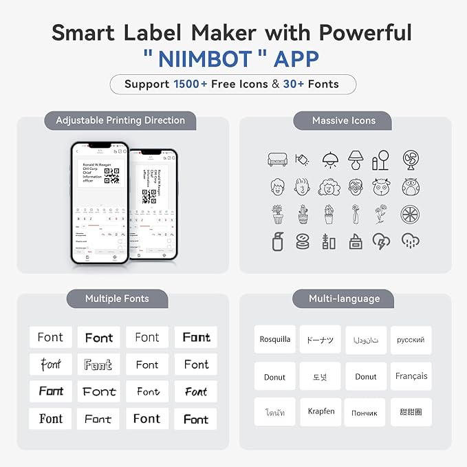 NIIMBOT B1 Label Maker Machine, Thermal Label Printer Easy to Use for Office, Home, Business, Came with 1 Roll White Label(Grey)