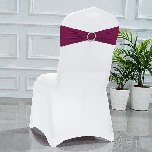 MDS Spandex Chair Sashes - Premium Stretch Covers with Buckle Slider for Weddings & Events | Eggplant, Pack of 75