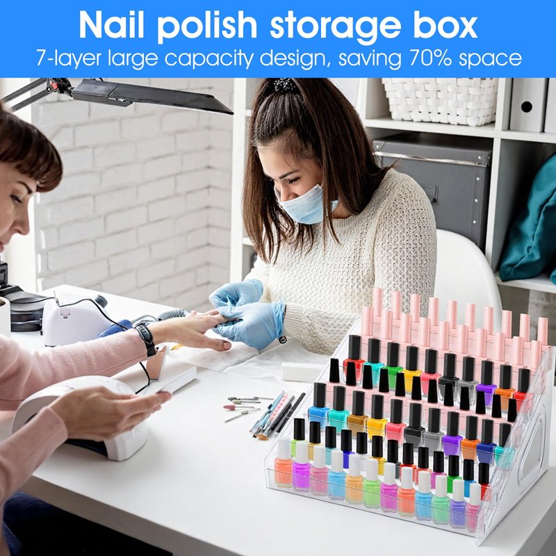 2 Pack Acrylic Nail Polish Organizer 84 Bottles of 7 Layers Acrylic Display Rack Clear Nail Polish Paint Organizer Holder Rack Eyeglasses Shelf Essential Oils Holder Stand No Tool Needed Assembly