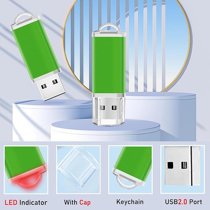 2GB USB Flash Drive 20 Pack Nicepicten Bulk USB Thumb Drives Jump Zip Drive USB 2.0 Memory Stick Flash Drive 2GB with 20PCS Lanyard Label - Green