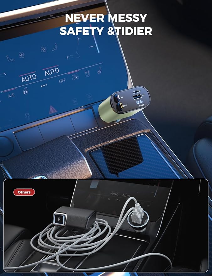 SUPERONE 5 in 1 Retractable Car Charger with Dual Type C Cables, 90W Fast Charging USB C Car Accessories Adapter for iPhone 17/16/15/14/13/12, iPad, Galaxy, Pixel